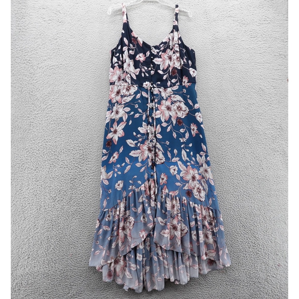 Nanette Lepore Ombre Floral High Low Dress 14W Blue Pink Womens Chiffon Tiered